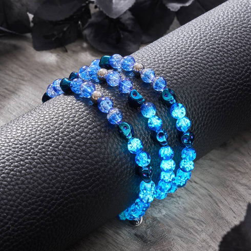 Marées étranges | Bracelet en argent sterling 925 avec tête de mort en verre Firefly